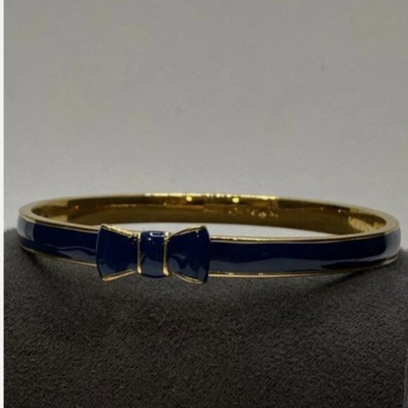 Kate Spade New York Gold Tone Blue Enamel Bow 3" Bangle Bracelet - Picture 1 of 4